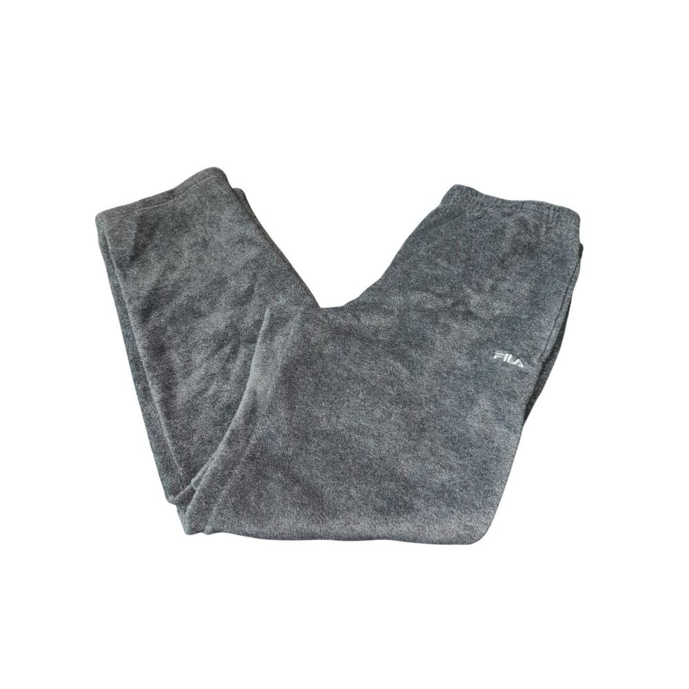 FILA Velour Style Fleece Sweatpants Gray Mens M Straight Leg Lounge Athleisure